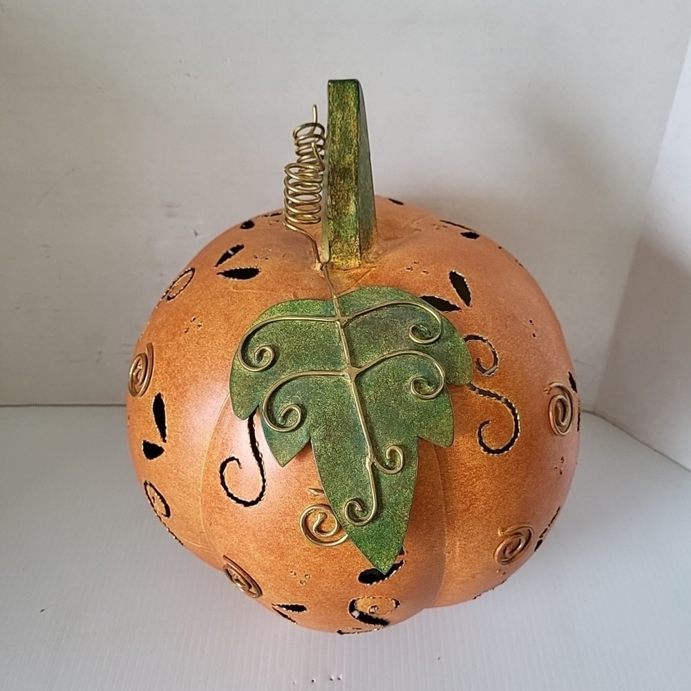 Vintage Halloween Jack-O-Lantern Metal Art Deco Pumpkin Illuminate Pierced